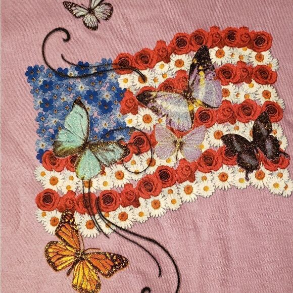 Other - NWT Girls Sz L Lavender T-Shirt Flag & Butterflies